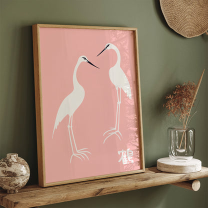 Japanese Crane Birds Minimalist Poster