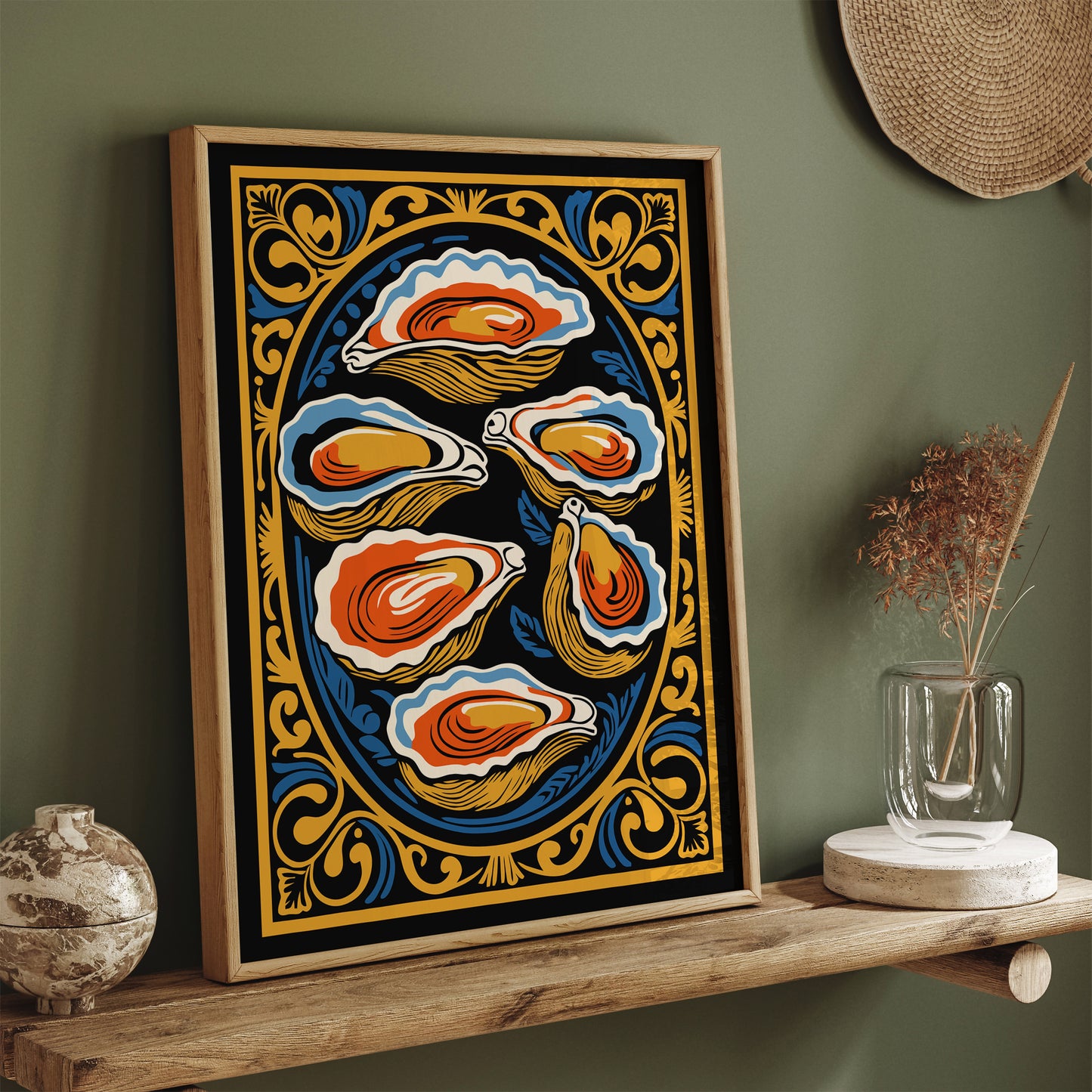 Oysters Vintage Kitchen Art Print in Rococo Style