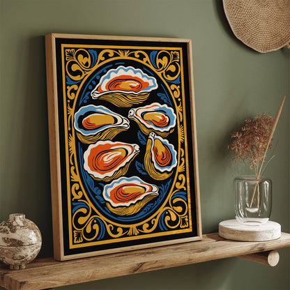 Oysters Vintage Kitchen Art Print in Rococo Style