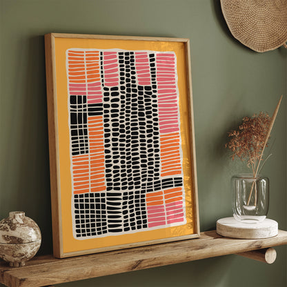 Mid Century Modern Dots Pink Yellow Wall Art