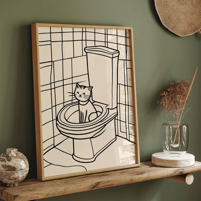 Cat on Toilet - Funny Line Art Print