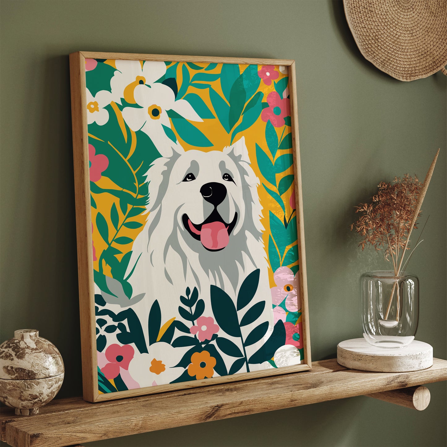 Joyful Dog Amidst Vibrant Blossoms Poster