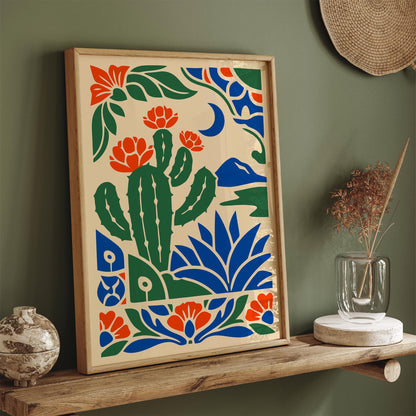 Cactus & Moon Landscape Poster  – Bold Nature Wall Art Print