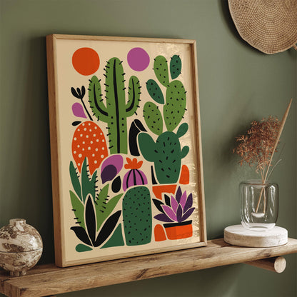 Colorful Cactus Plants Wall Art Print – Boho Desert Botanical Poster