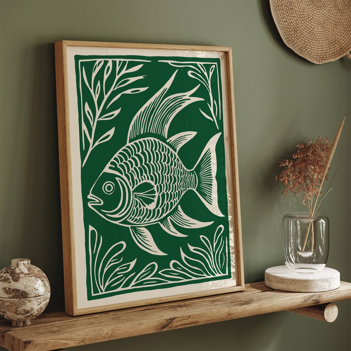 Retro Linocut Fish Poster - Vintage Wall Art