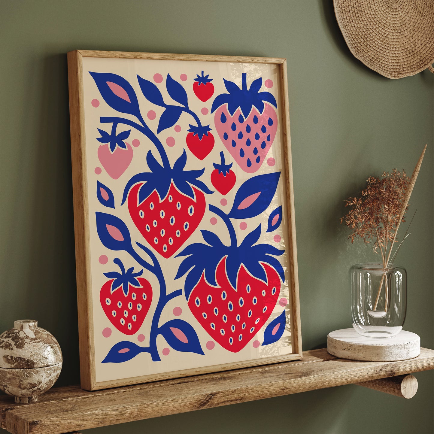 Retro Sweet Strawberries Art Print