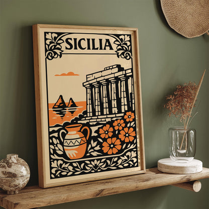 Sicilia Vintage Cityscape Poster