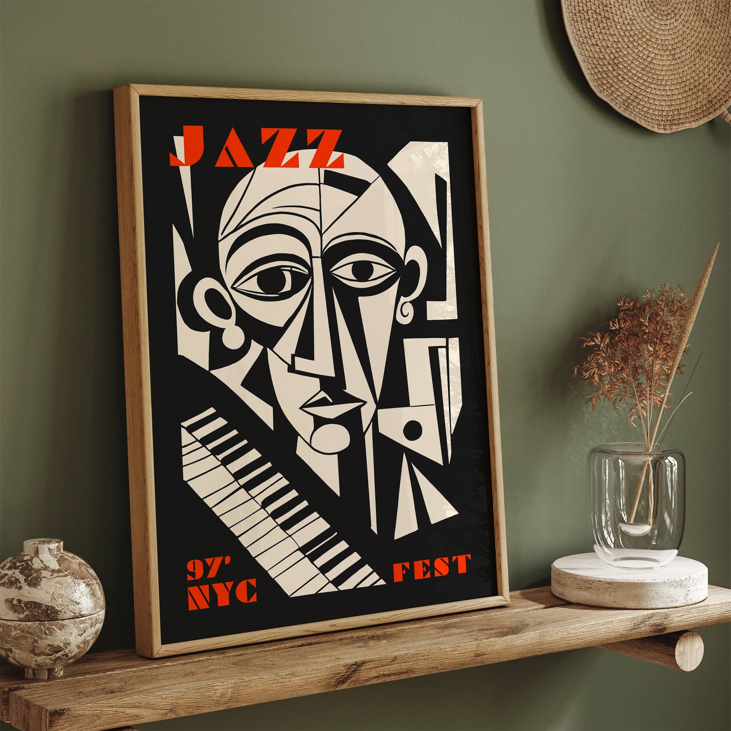 NYC Jazz Fest Cubism Black Poster