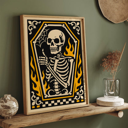 Psychobilly Skeleton Poster - Halloween Home Decor