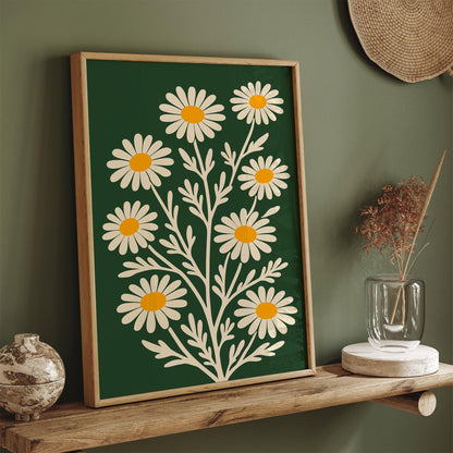 Retro Daisy Poster – Green Floral Wall Art