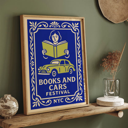 Books and Cars Festival Blue Poster