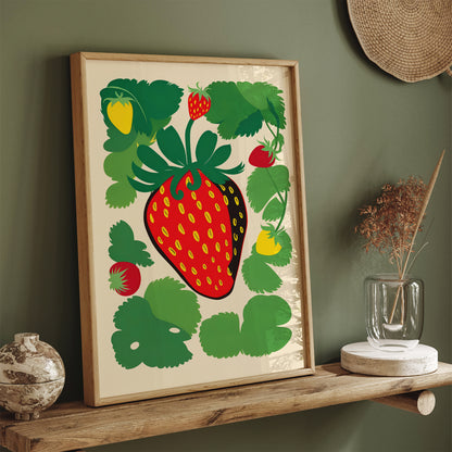 Retro Strawberries Wall Art Print