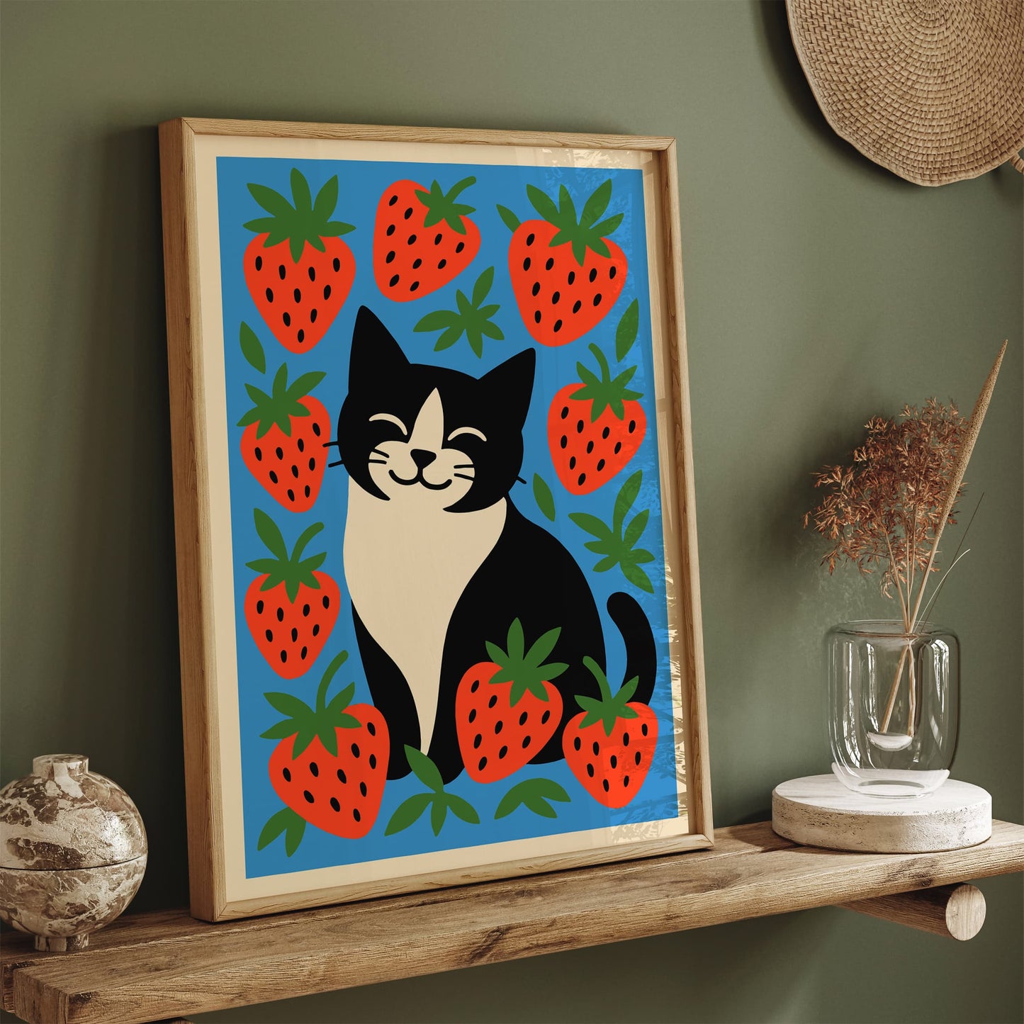Cat in Strawberries Poster