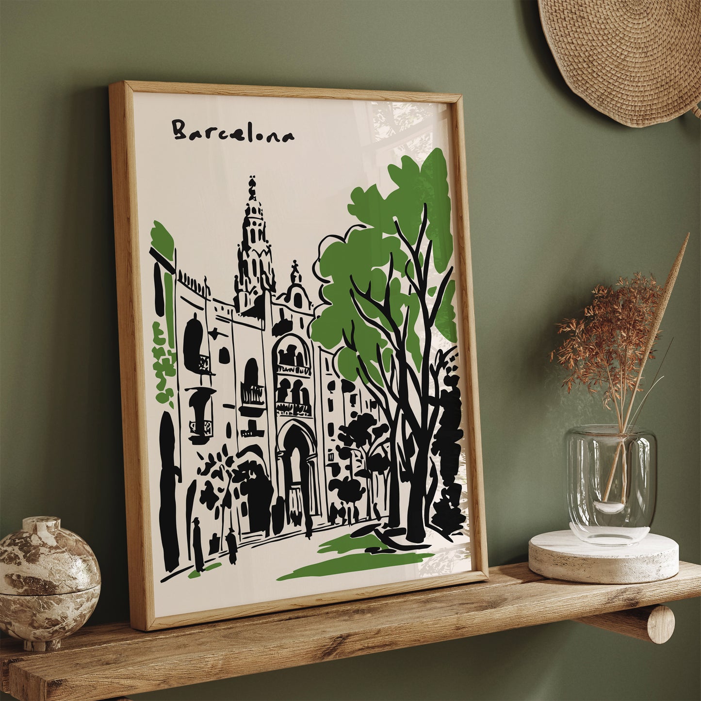 Barcelona Black Ink Painting Art Print