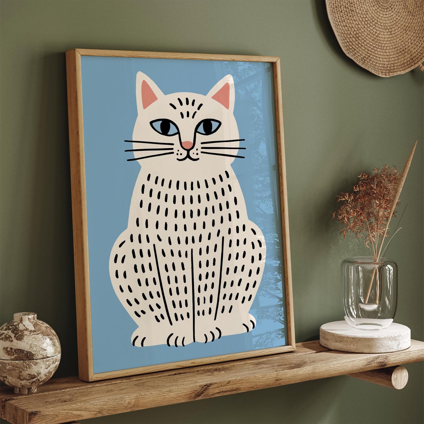 White Cat Poster - Chubby Kitty Wall Art Print