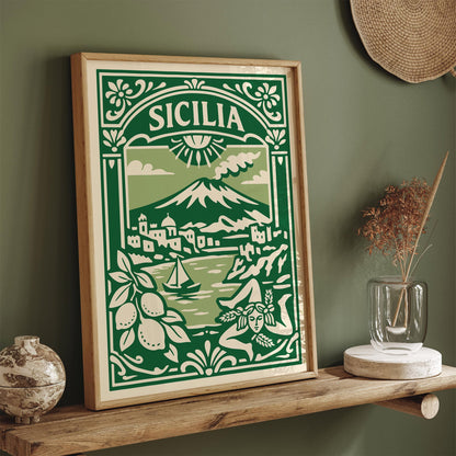 Sicilia Italy Poster - Green Italian Landscape Wall Art