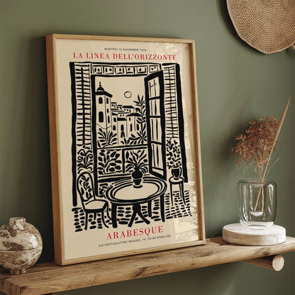 Italian Landscape Poster - Black Ink Painting Wall Art