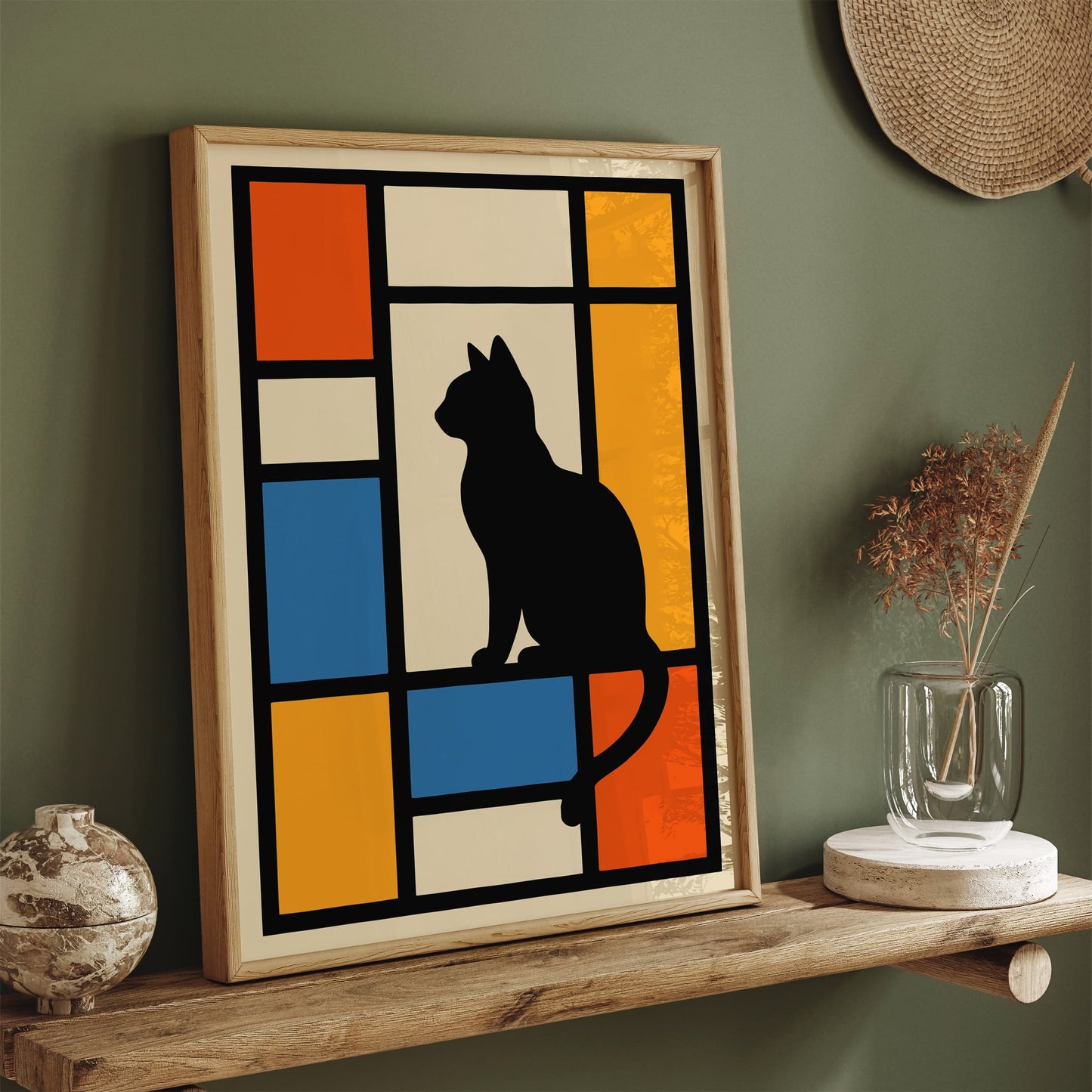 Bauhaus Cat Print Geometric Mondrian Art Print