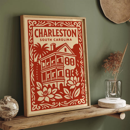Charleston South Carolina Poster - Red Cityscape Travel Art