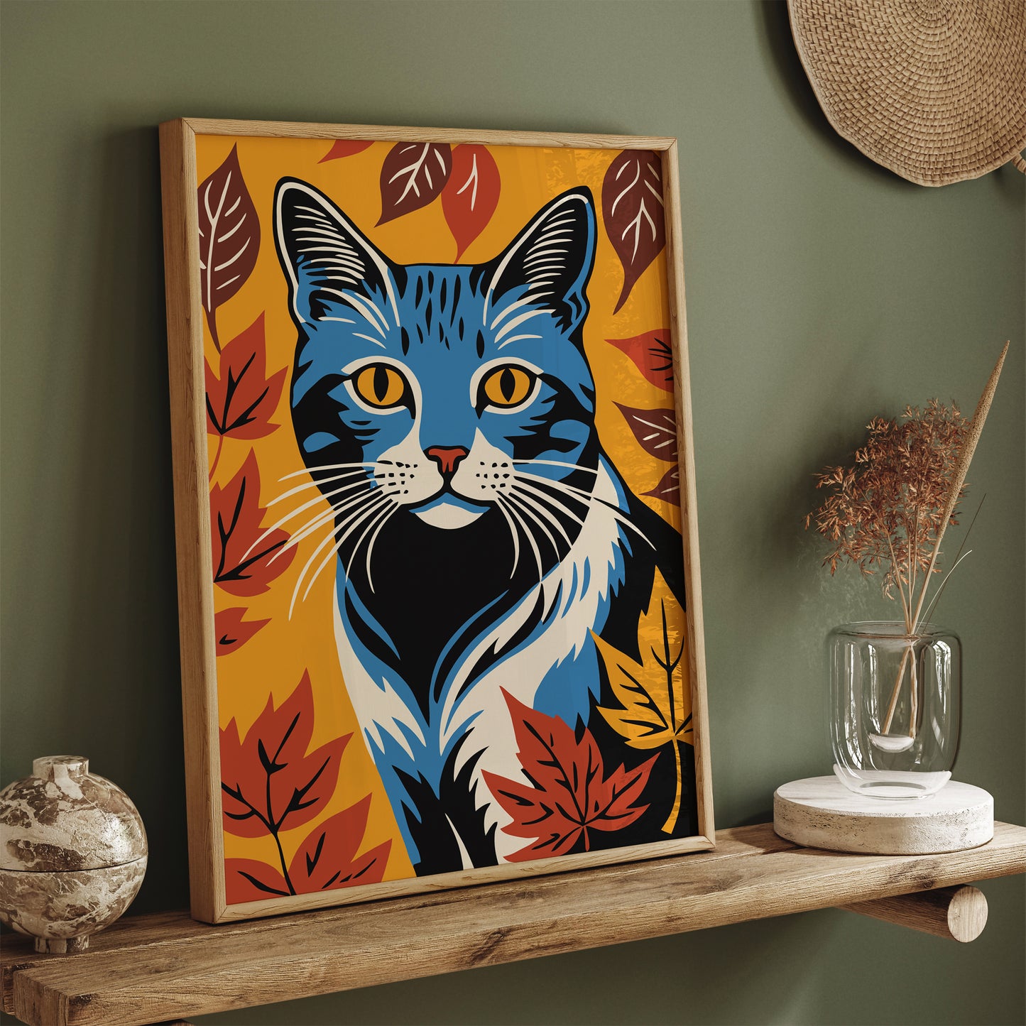 Cat in Leaves Fall Home Decor Art Print