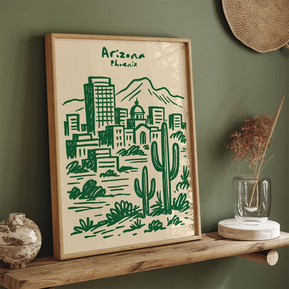 Phoenix Arizona Green Cityscape Travel Poster