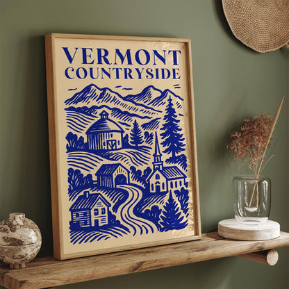 Vermont Countryside Blue Travel Poster