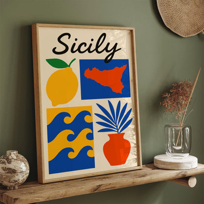 Mid Century Modern Sicily Travel Poster