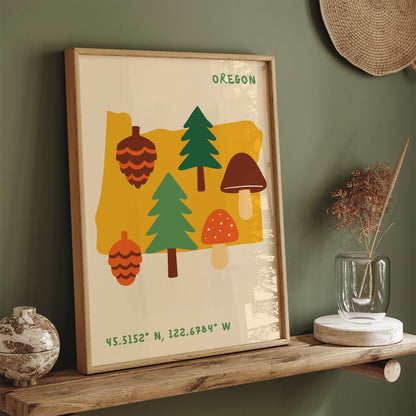 Oregon Map - Travel Wall Art Print