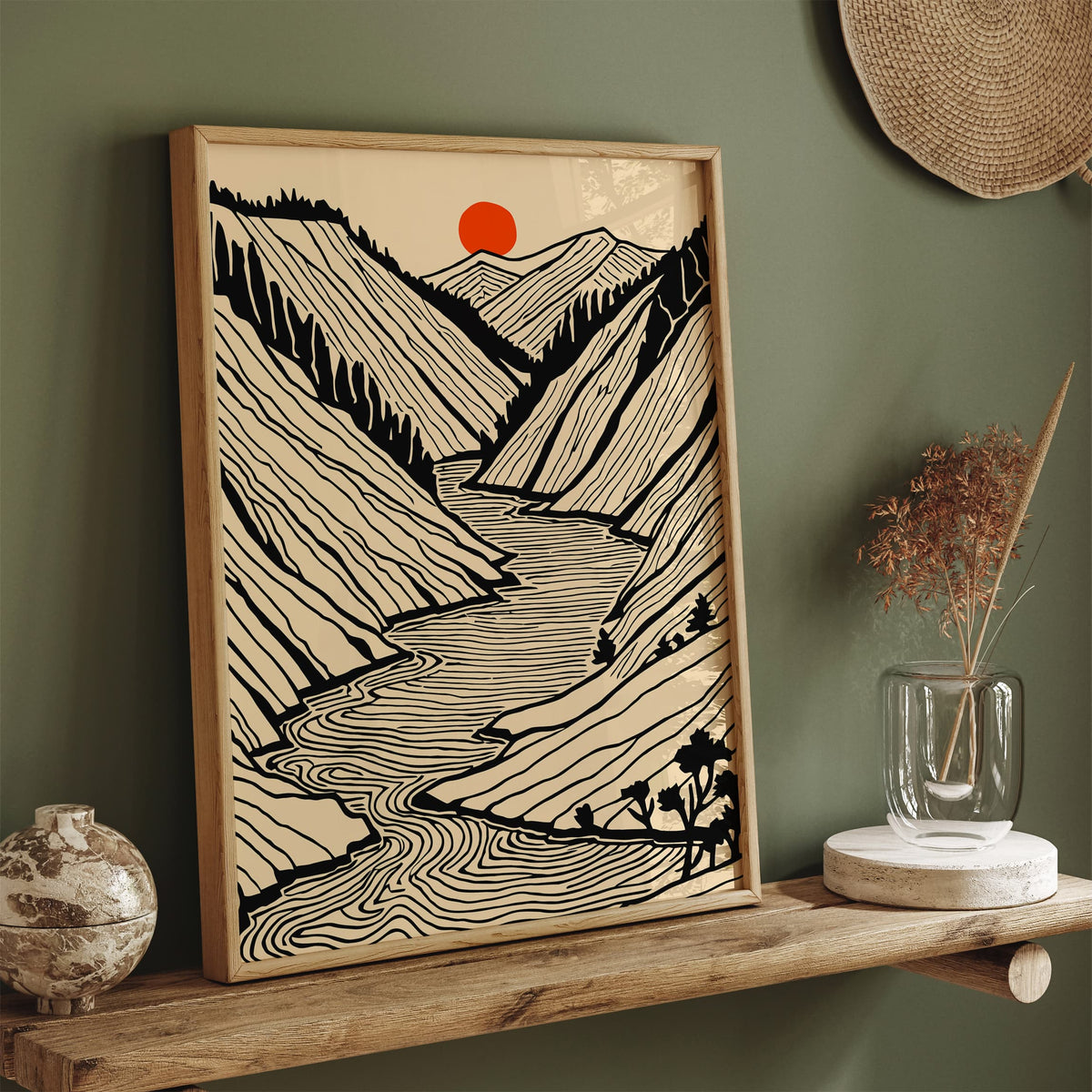 Black Line Art Landscape Poster