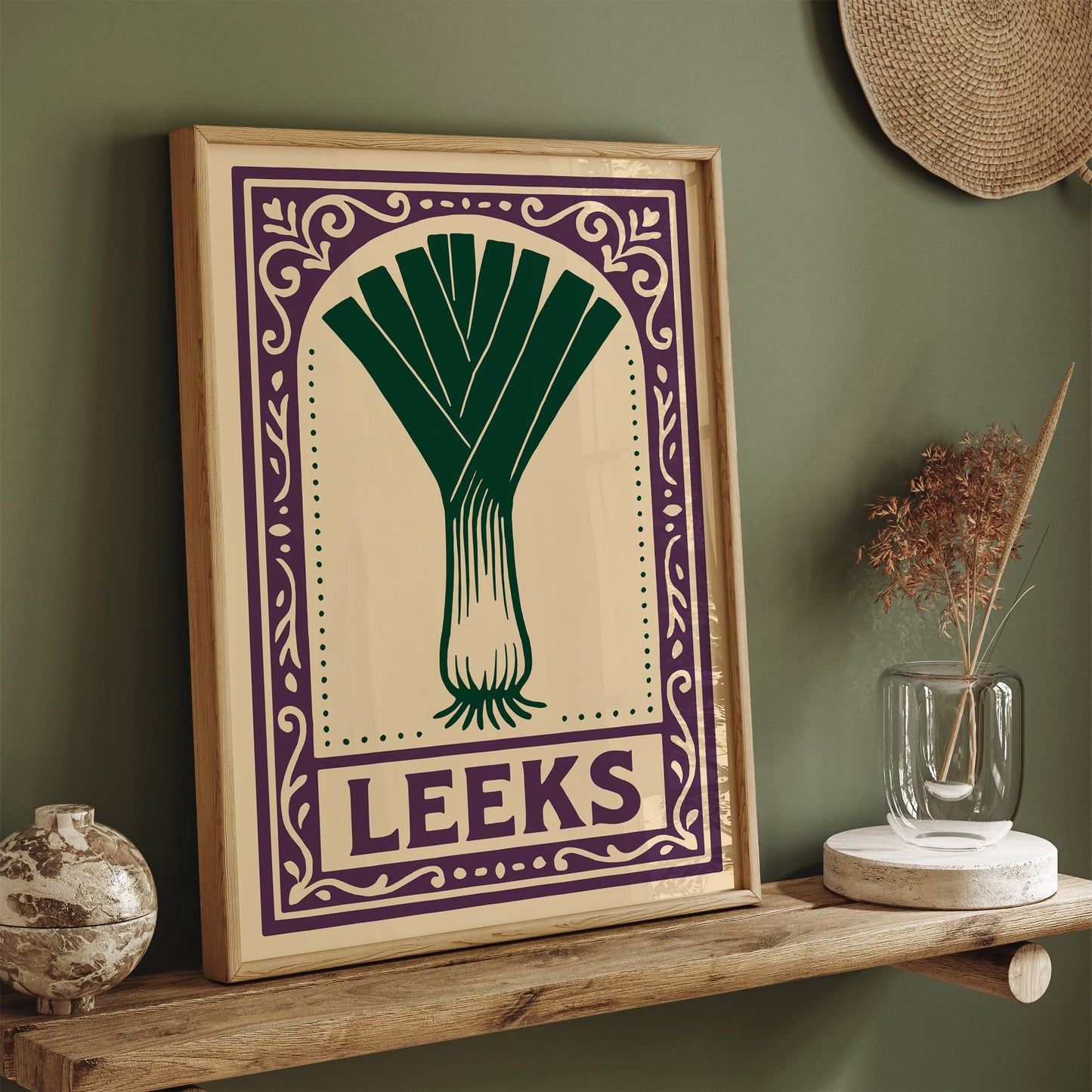 Leeks Veggie Art Print  - Purple Rococo Wall Art Print