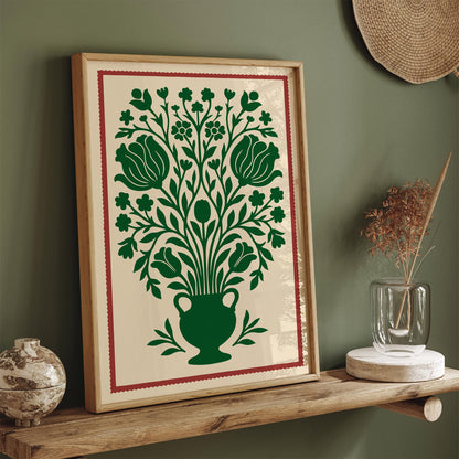 Green Vintage Floral Wall Art Print