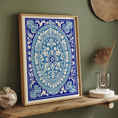 Blue Rococo Floral Wall Art Print 2026