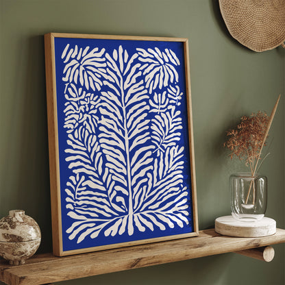 Blue Coral Poster - Coral in Blue and Beige Print