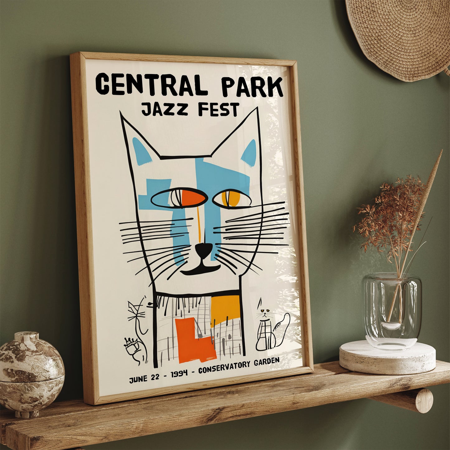 Central Park Jazz Fest with Cute Cat Poster