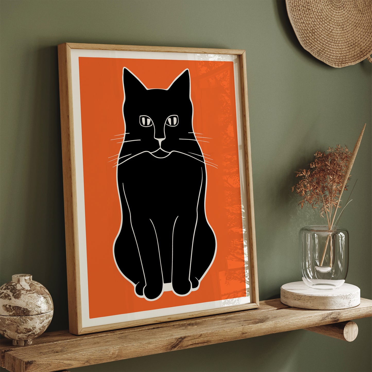 Black Moody Cat Art Print