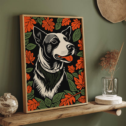 Cut Dog in Leaves Fall Wall Art