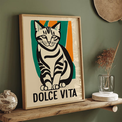 Dolce Vita Funny Cat Vintage Art Print