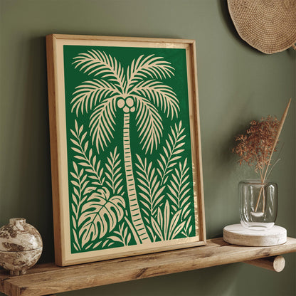 Green Palm Tree Wall Art Print - Boho Tropical Poster