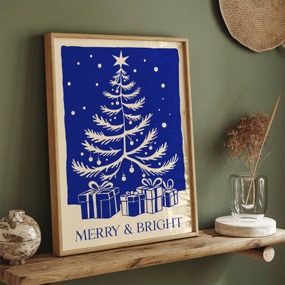 Blue Christmas Tree Art Print 2024