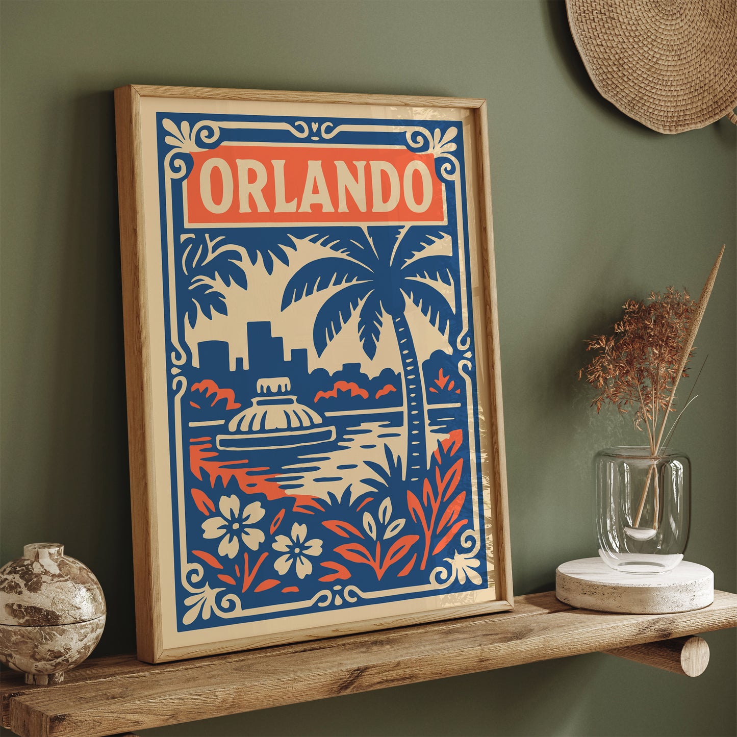Orlando Travel Art Print - Blue Hotel Room Wall Decor