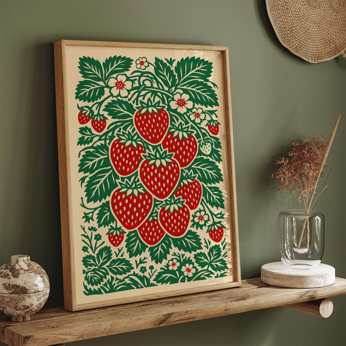 Linocut Style Strawberry Poster