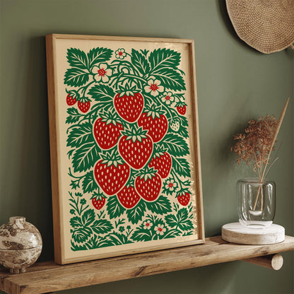Linocut Style Strawberry Poster