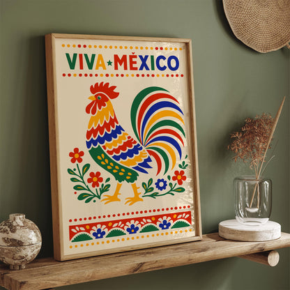 Mexican Rooster Poster – Colorful Folk Art Wall Print