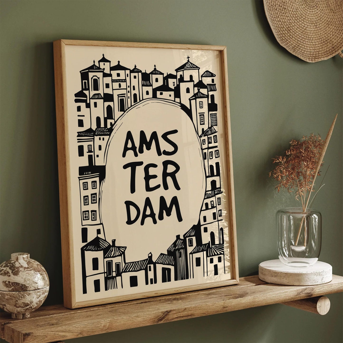 Amsterdam Black Ink Style Architecture Art Print