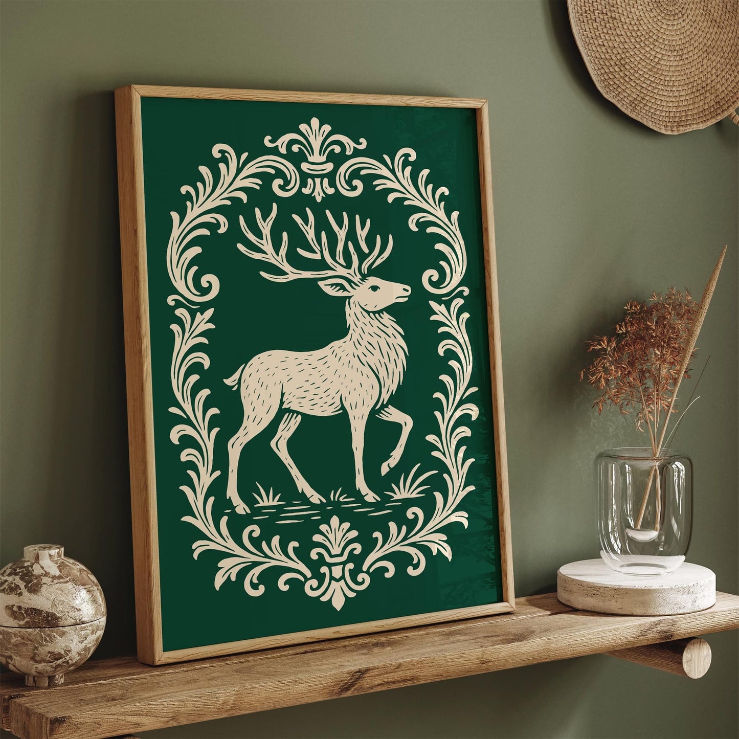 Majestic Deer Green Poster
