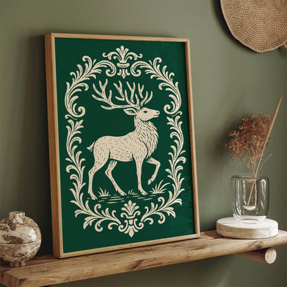 Majestic Deer Green Poster