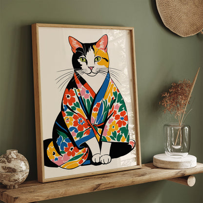 Floral Kimono Cat Poster