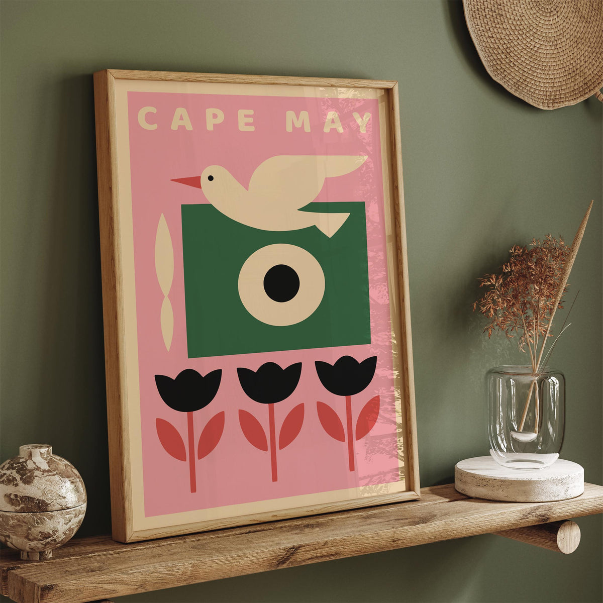 Cape May NJ Poster – Pink Mid Century Art