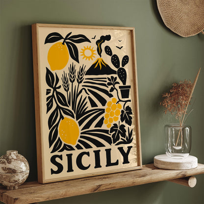 Sicily Retro Travel Poster