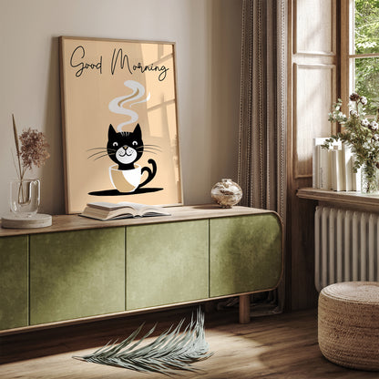 Good Morning Cute Coffee Cat Poster